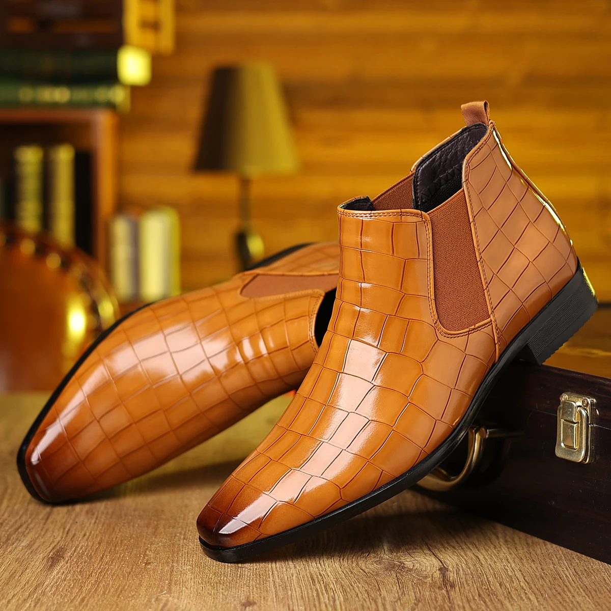 

Men Boots Business Fashionable Chelsea Leather Boots Men One-legged Comfortable Training Short Boots Socia Boots Male Size 39-48