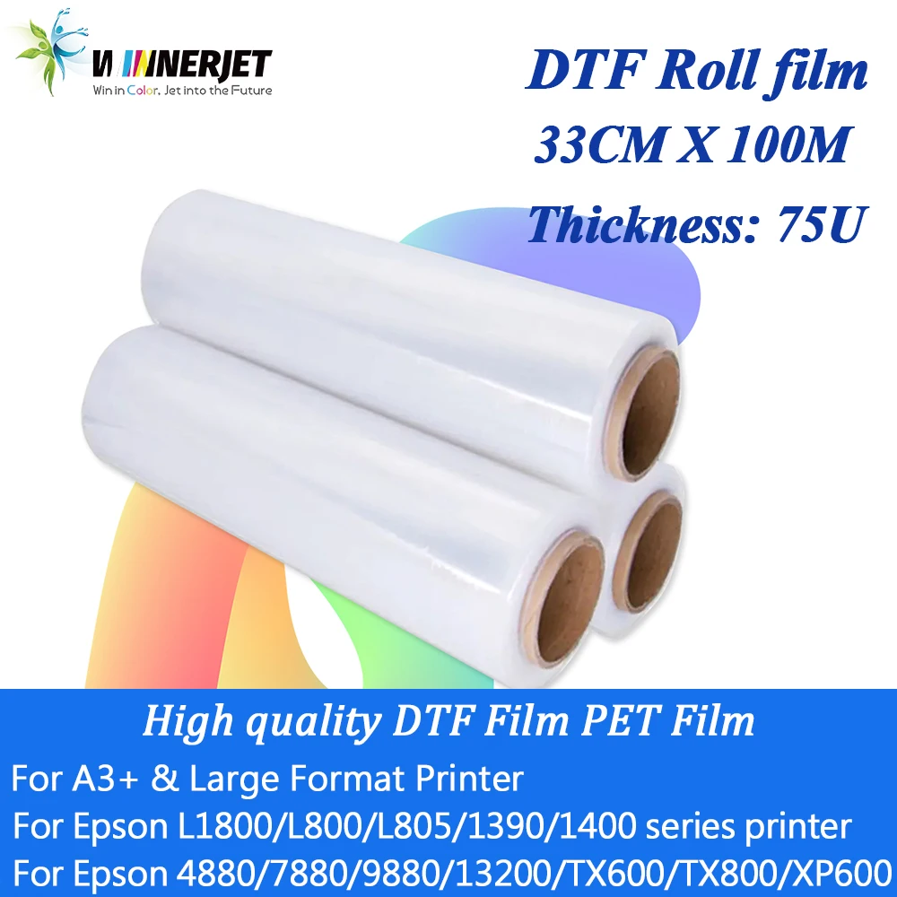 33cm*100M Roll PET film Single sided and double sided DTF films printing direct transfer film 75U for Epson L1800 I3200 XP600