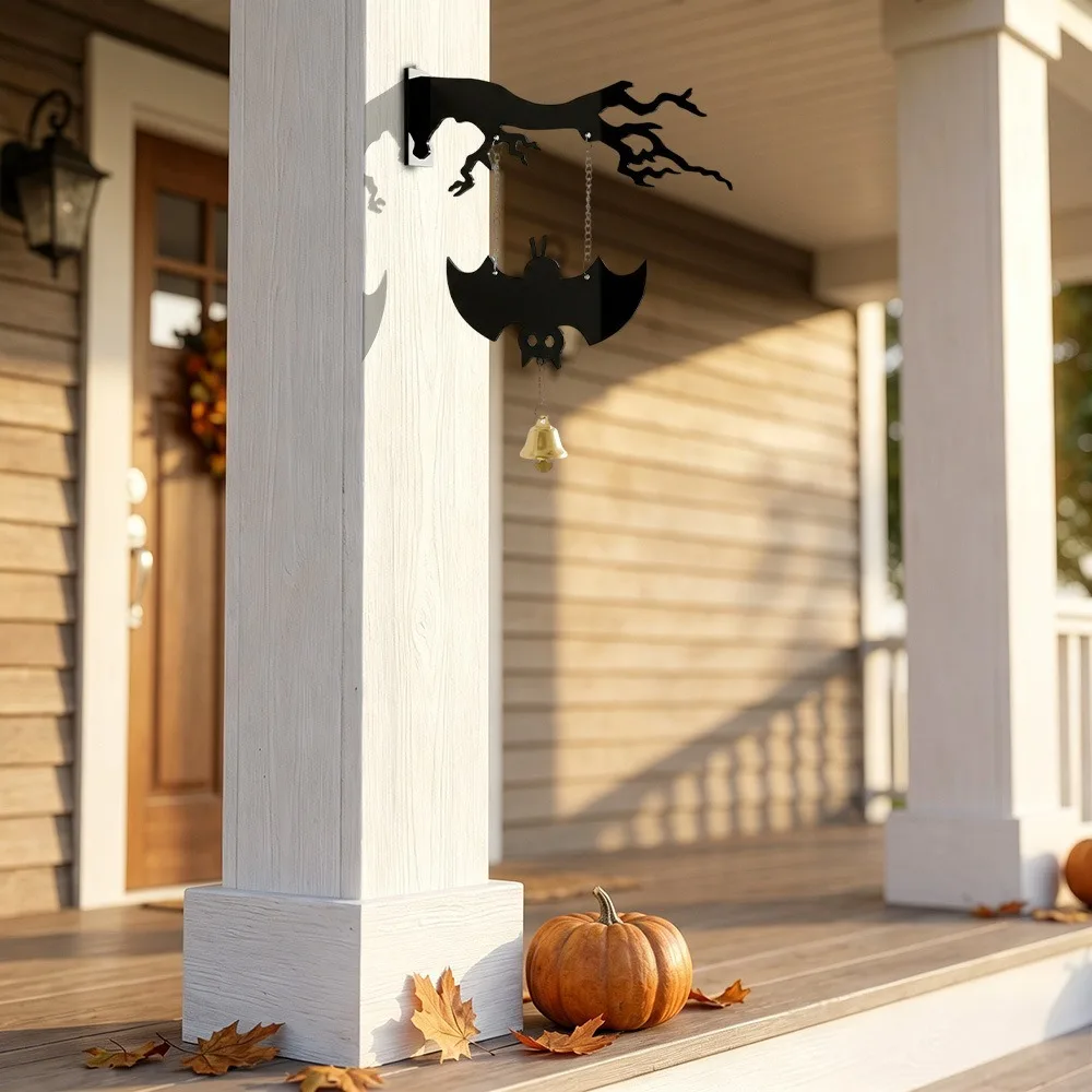 Wall Mounted Halloween Ghost Swinging Doorbell Acrylic Sounding Halloween Branches Hanging Sign No-drill Decorative