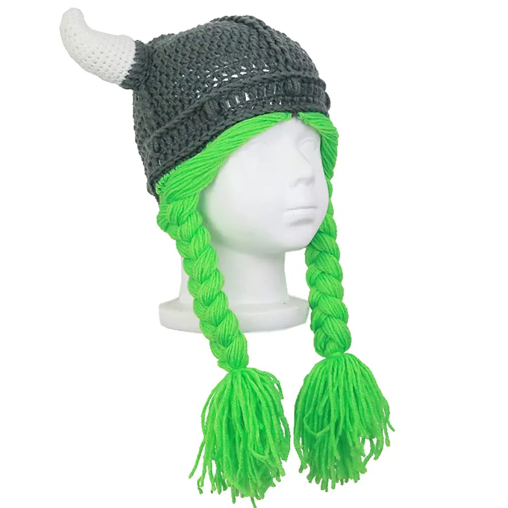 Girls Boys Winter Hat Earflap Hood Caps Viking Knit Hat Funny Knit Hat Kids Winter Hat Beanie