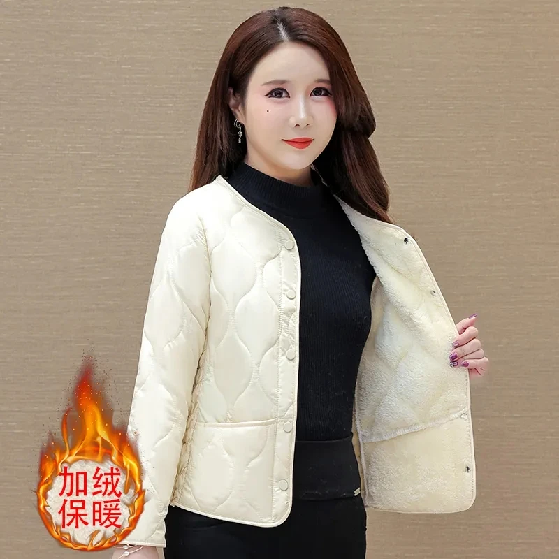 Fall/winter Women\'s Down Cotton-padded Coat  Liner Padded 2024 New Female Cotton-padded Velvet Jacket Slim Short Warm Overcoat