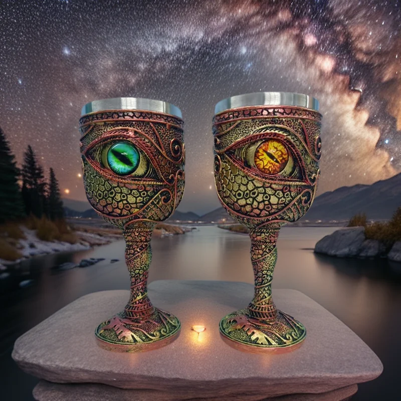 Tazas de ojo de dragón, taza de acero inoxidable para vino, café, vasos vikingos retro, jarras de cerveza