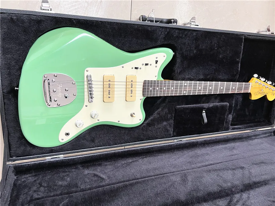 High-quality Surf Green Jazz electric guitar vibrato white guard board p90 pickup Free shipping