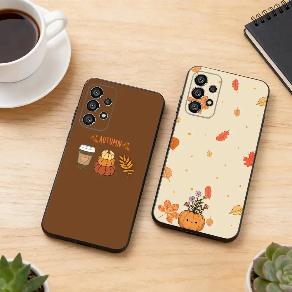 Autumn leaves P-pumpkin Phone Case For Samsung S25,S24,S21,S22,S23,S30,Ultra,S20,Plus,Fe,Soft Silicone Black Cover