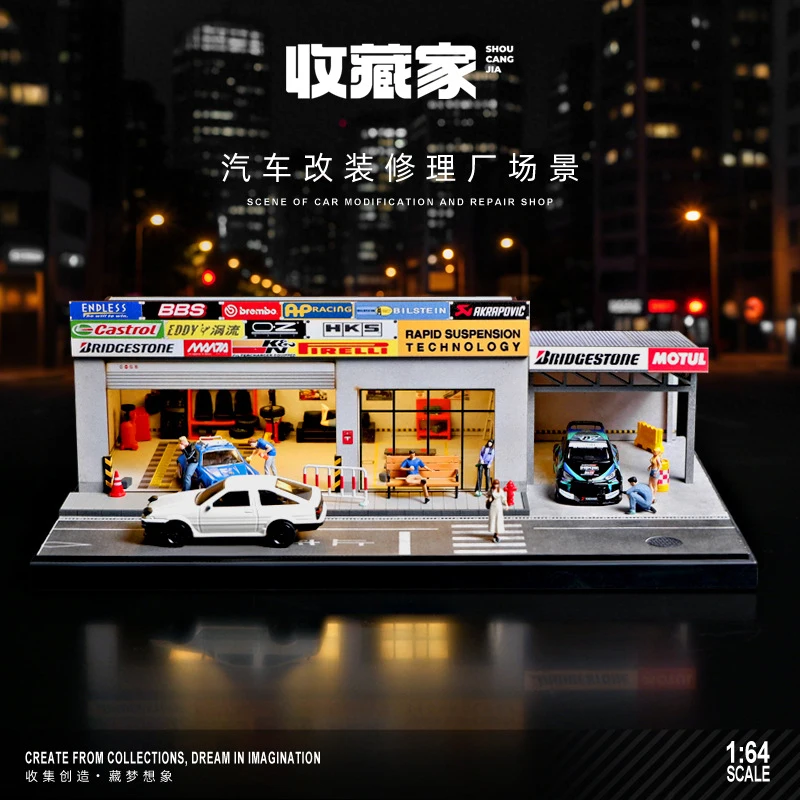 

Масштабная модель японского гаража 1:64 с LED-подсветкой, набор для сборки миниатюрных автомобилей, для фотосъемки и создания уличных сцен