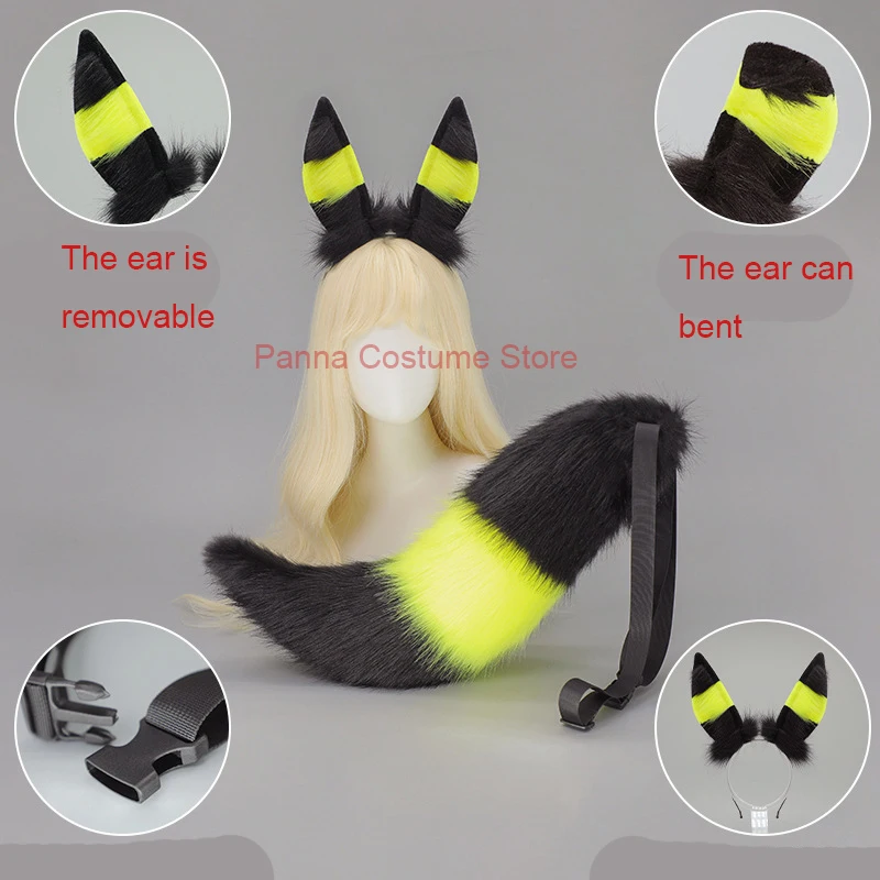 Anime Japanese Fox Ear Plush Tail Headwear Faux Fur Tail Headband Women Lolita Animal Noctali Cosplay Halloween Party XMAS Props view 2