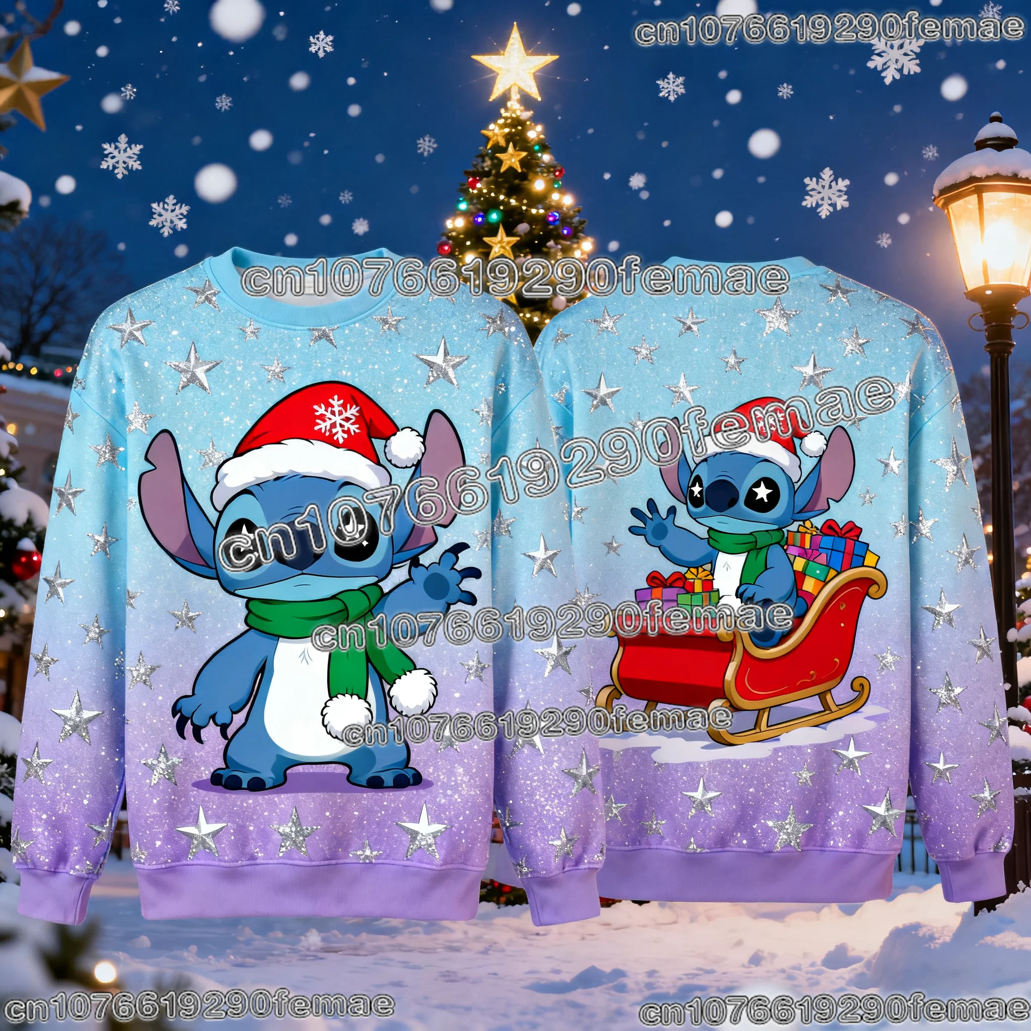 Trendy Stitch Cartoon Print Sweatshirt voor kinderen en volwassenen Comfortabele en stijlvolle trui voor dagelijks vrijetijdskleding en straat