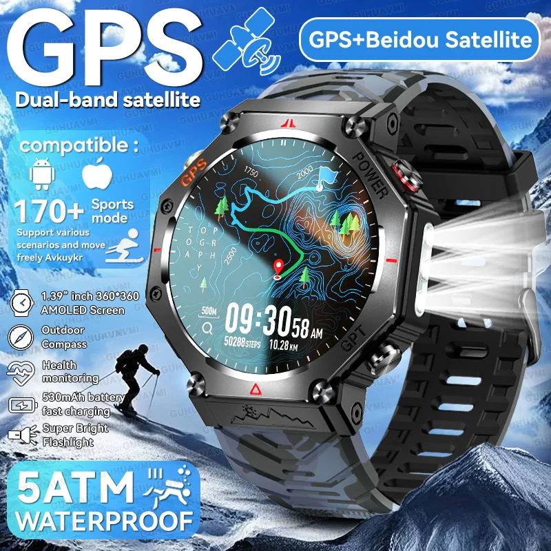 

2025 Горячие продажи T-Rex 3 Спортивные умные часы с GPS на открытом воздухе Встроенные двухдиапазонные GNSS 5ATM Водонепроницаемые 530 мАч BT Call GhatGPT SmartWatch