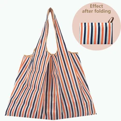 Stoccaggio robusto portatile Grocery Stripe Nylon Eco Shopping Bag riutilizzabile pieghevole grande Tote viaggio lavabile in lavatrice