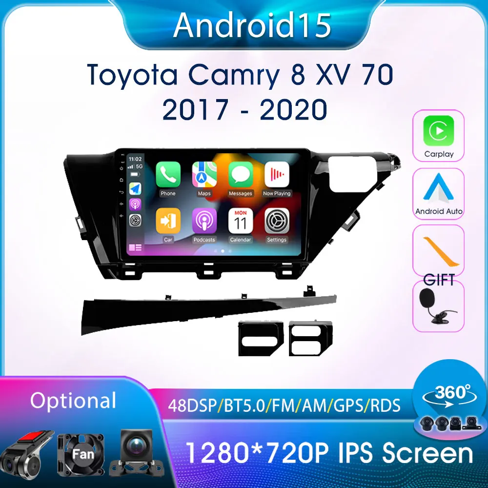 

GPS Navigation Stereo Amplifier Car Multimedia Player For Toyota Camry 8 XV 70 2017-2020 Carplay Android Auto Car Radop DSP FM