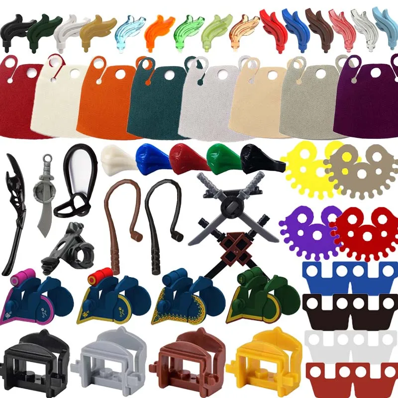 

MOC Building Blocks Medieval Knight War Horse Accessories Scabbard Horse Rope Scabbard Flag Feather Cape Spear Mini Bricks Toys