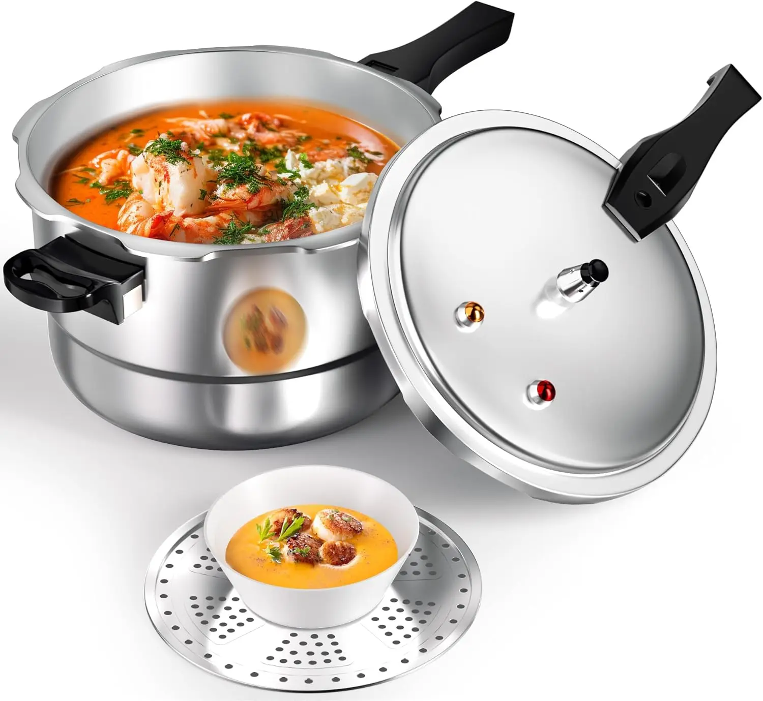 

8Qt Aluminum Pressure Cooker with Safety Valve, Compatible Gas & Induction Cooktops, Includes Rack