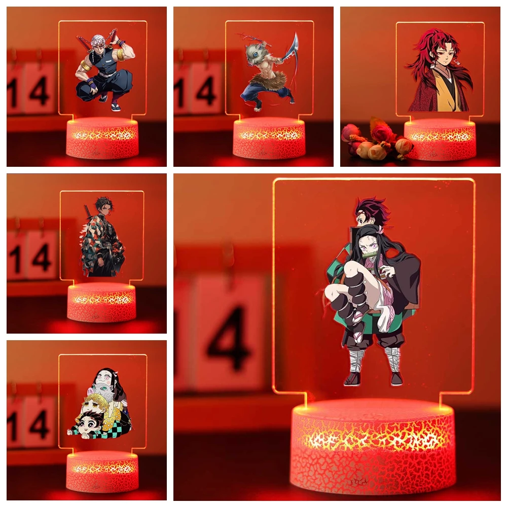 Demon Slayer tanjiro y nezuko lámpara de noche Led acrílica para decoración de habitación de niños, regalo para niños y niñas