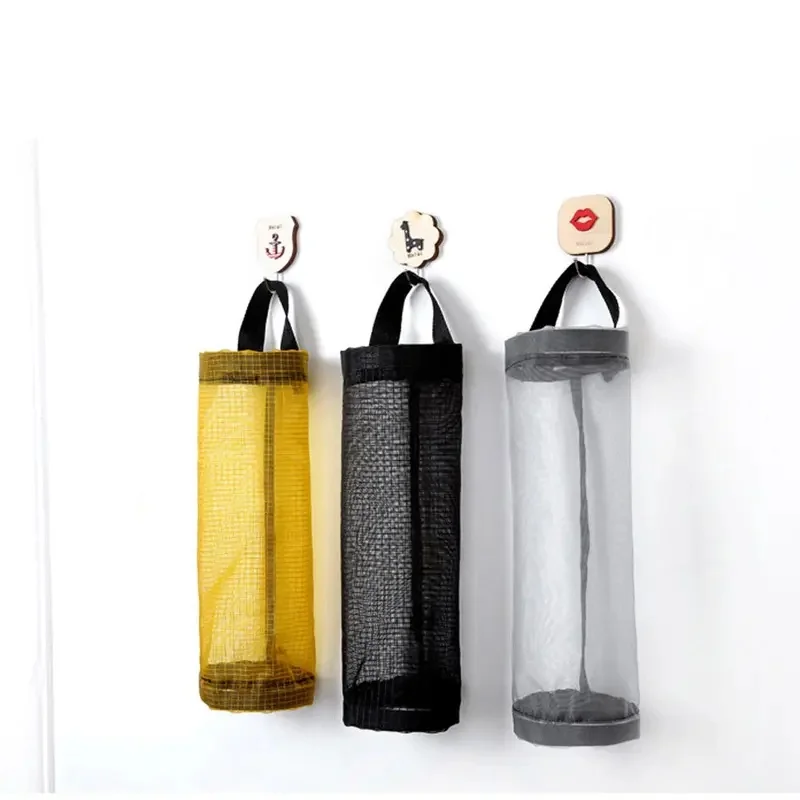 1/2/3/4Pcs Wall Hanging Kitchen Storage Bag Nylon Mesh Dispenser Holder Trash Garbage Bags Organizer Recycling Container Storage