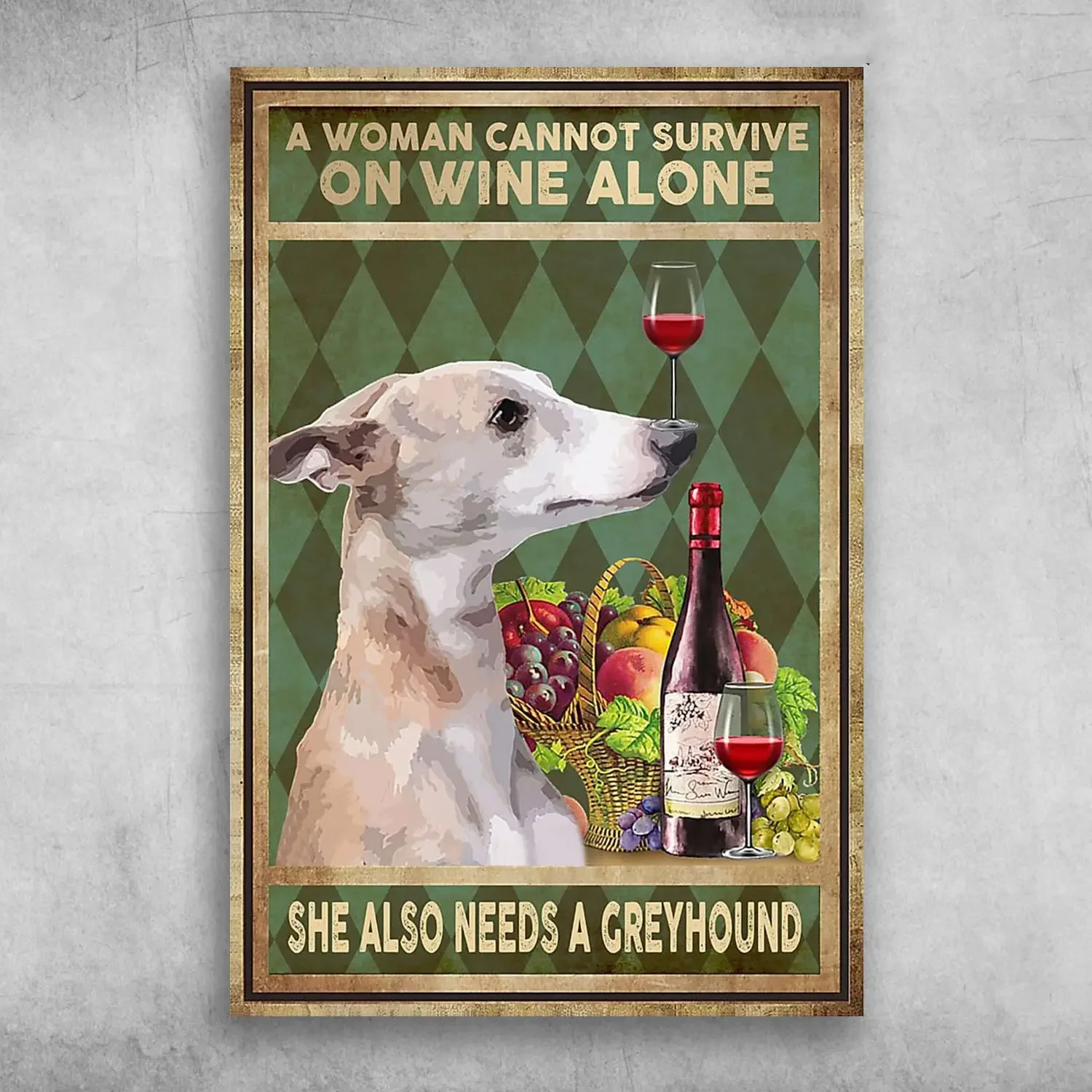 A Woman Cannot Survive On Wine Alone She Also Needs A Husky Wall Decoration for Restaurant Wall Metal Sign 12x16 Inch