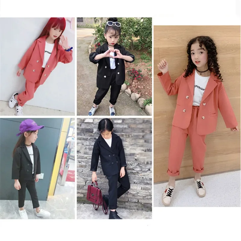 Primavera autunno scuola vestito per bambini ragazze abbigliamento Set solido Blazer pantaloni abiti per bambina 6 8 12 anni Set di vestiti per