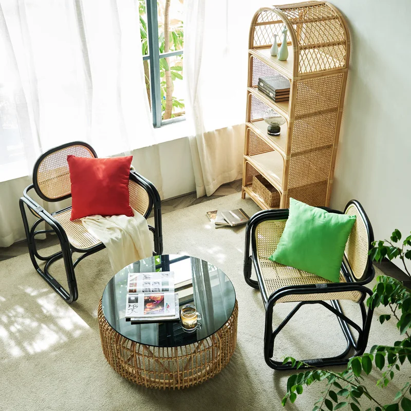 

Nordic sofa chair modern simple balcony real rattan woven single leisure chair light luxury natural Indonesian backrest