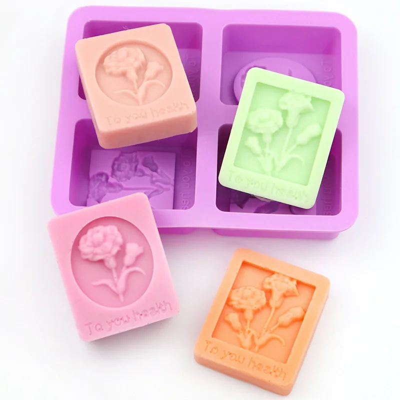 

4-piece Carnation Square Cake Mold Handmade Aromatherapy Essential Oil Soap Mold DIY Silicone Chocolate Mold Cake Molds