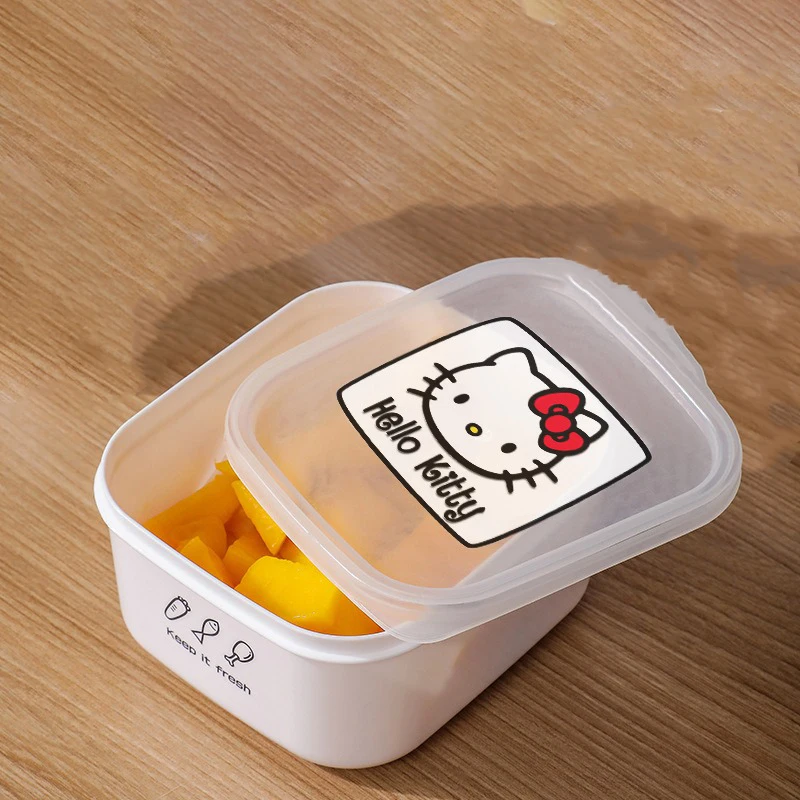 Kawaii Sanrio Hello Kitty Fresh Box Microwave Oven Bento Box Freshness Fruits Bento Plastic Sealed Storage Box Toys Girls