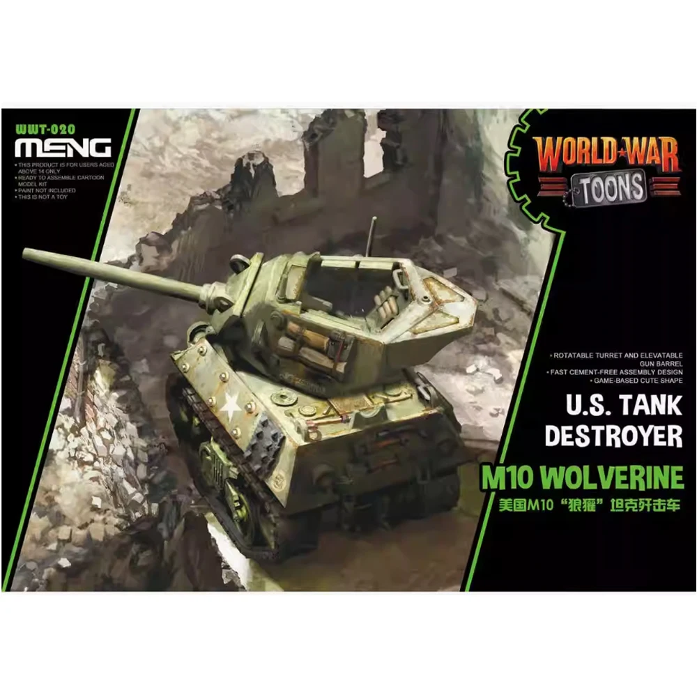 Q Edition Meng  WWT-020 US Tank Destroyer M10 Wolverine  Hobby Craft Toy Collection Ornament Plastic Assembly Model Kit