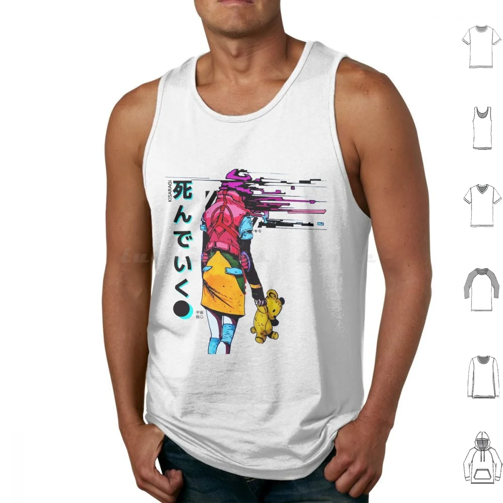 Vaporwave Japanese Glitch Girl Tank Tops Print Cotton Vaporwave Japanese Cyborg Robot Glitch Hipster Future Fashion Urban