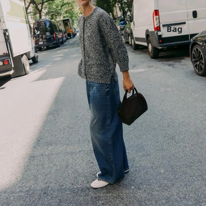 Kedatangan Baru Musim Gugur Mantel Rajut Wanita Model Bubble Panjang dengan Kerah Bulat Desain Belahan Samping untuk Kerja Bahan Serat Poliester Hangat...