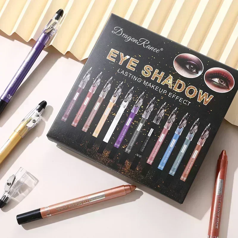 12 Pcs Glitter Eye Shadow Stick Set Pearl Shine Gloss Smooth Easy To Apply Multi Functional Eye Shadow Eyeliner Gift Set 2.5g*12