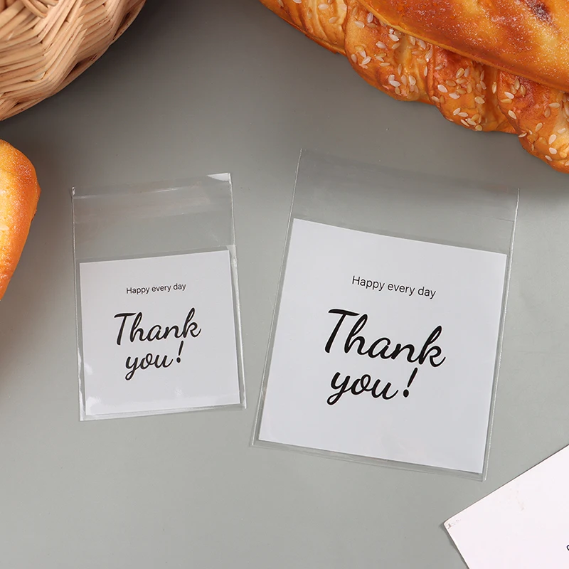 100 Pcs/Pack Thank You Clear Bags Self Adhesive Candy Cookie Bakery Bags Self Adhesive Individual Gift Pastry Bags