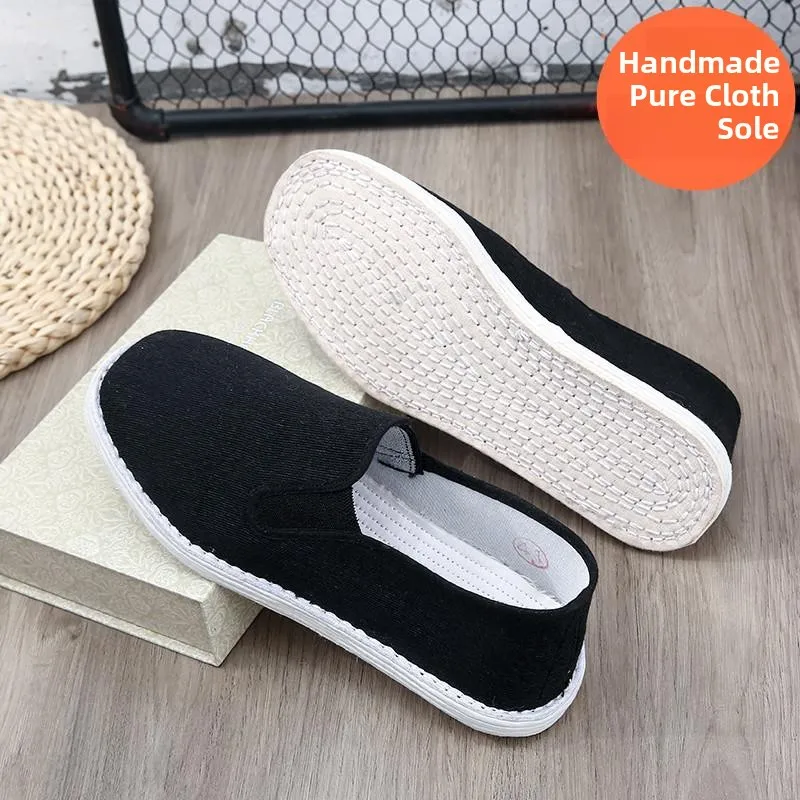 

Мужские хлопковые тапочки ручной работы из Пекина: дышащие, с защитой от запаха, многослойной подошвой, повседневные, из чистого хлопка