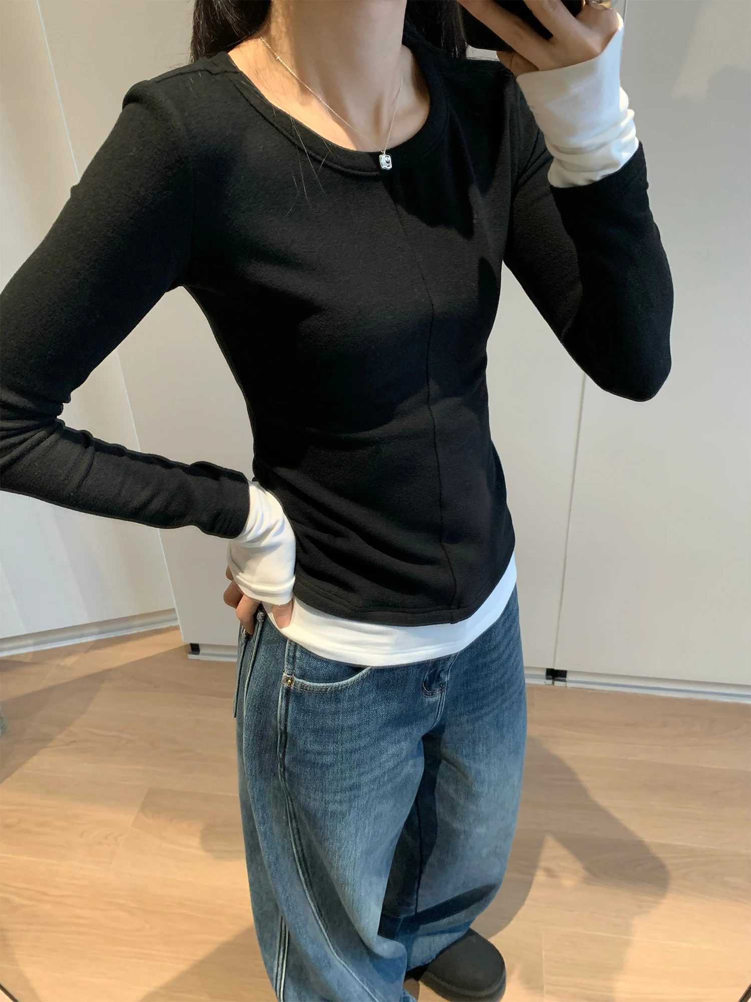 

Женская велюровая футболка Awencoat с эффектом двухслойности, длинным рукавом, круглым вырезом, эластичная, утягивающая, базовый слой, повседневный стиль