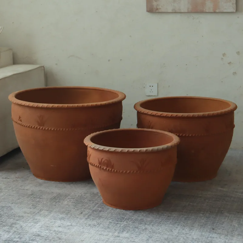

Spot old-fashioned mud tile pot large courtyard villa decoration large pot retro extra-large tree breathable coarse pottery