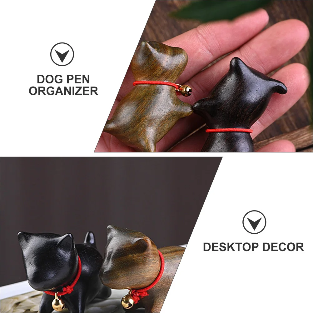 

1Pcs Wooden Carved Puppy Pen Holder Exquisite Desktop Decoration for Office School Supplies Storage Craft Display Stand