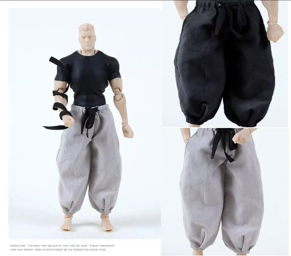 

1/12 Male Soldier Tight Fitting Black T-shirt Grey Loose Strap Pants Samurai Clothes Model Fit 6'' Action Figure In Stock