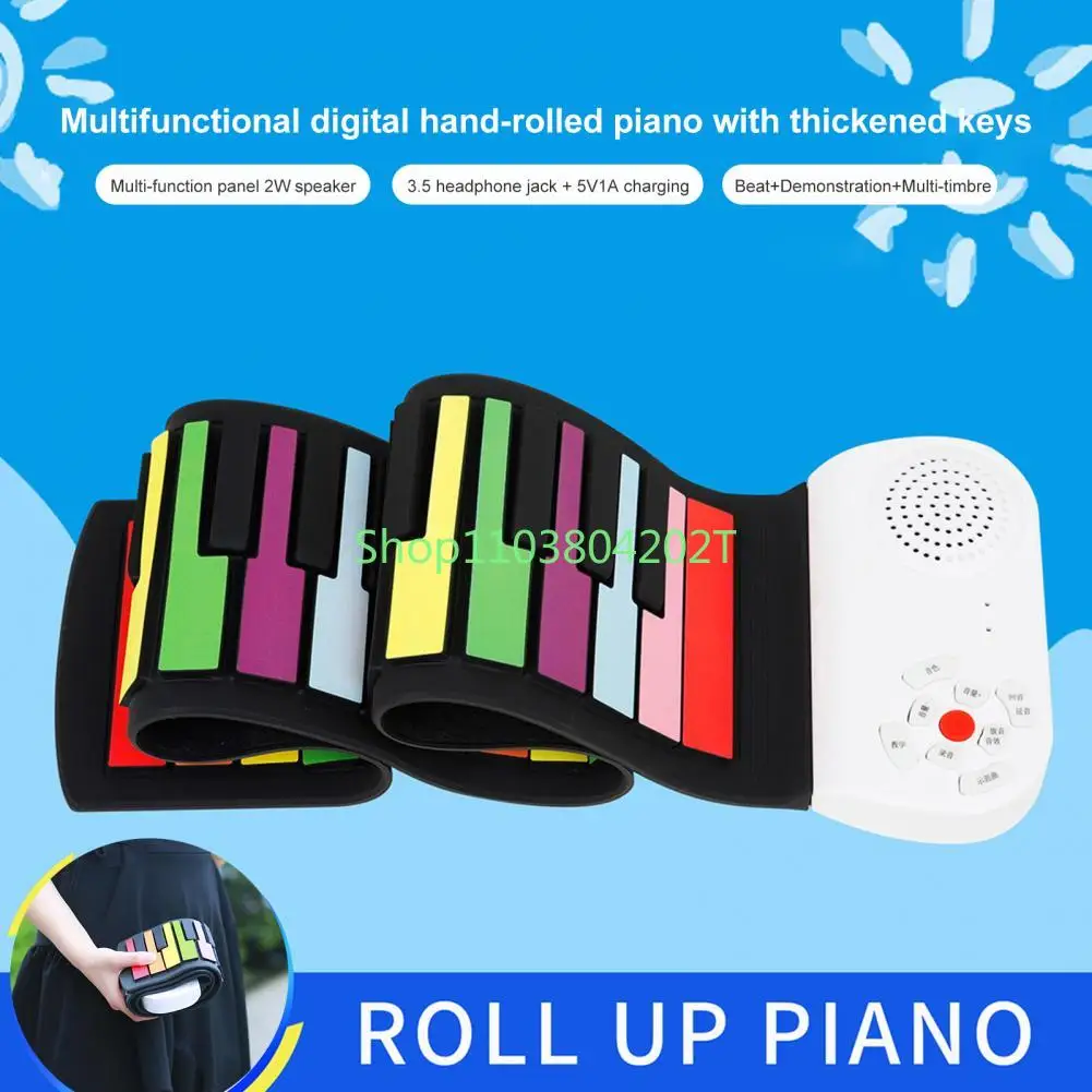 Flexible Rainbow Keyboard Hand Roll Piano Beginner Friendly Heavy-duty Musical 49 Keys Electric Roll Up Piano for Kids