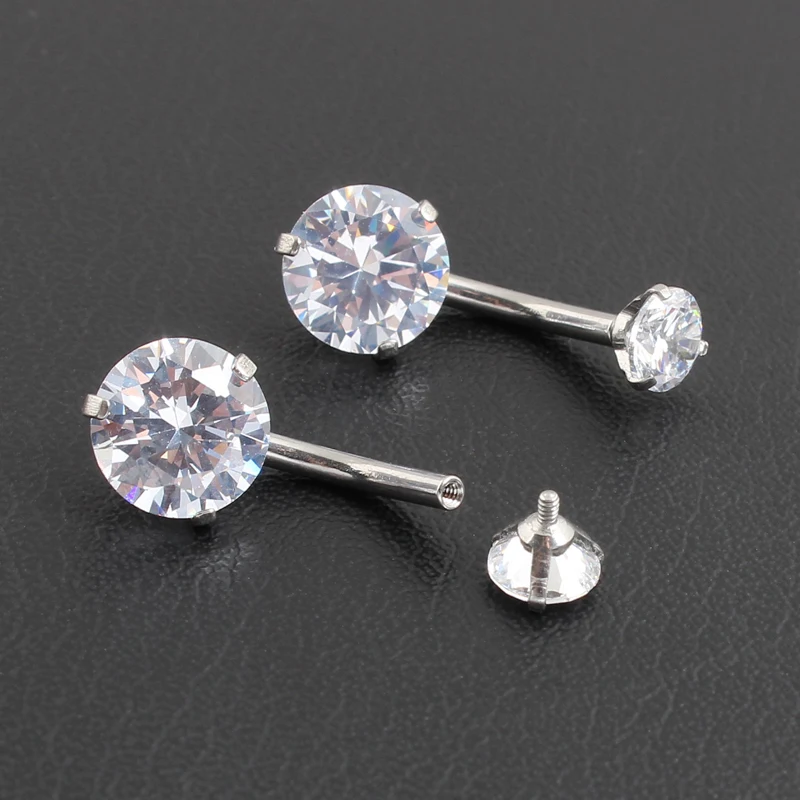 Belly Button Ring Double Diamond Internal thread of Rod Short Long Pin Whole Stainless Steel Not fade Navel Bar Body Jewelry