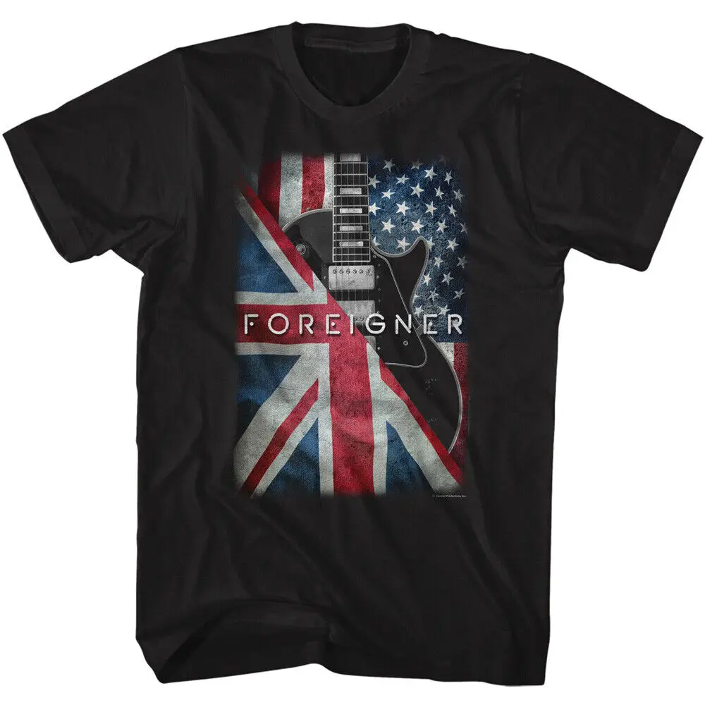 Foreigner Brittish American Flag Guitar Men's T Shirt Rock Music Merch