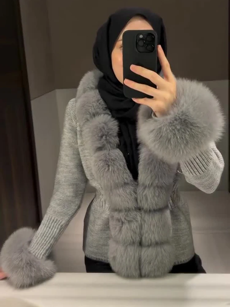 Tuularose Fashion Women's Fur Coat Winter Thickened Warm Plush Patchwork Lace-up Fur Cardigan Casual Office Lady Female Outwear