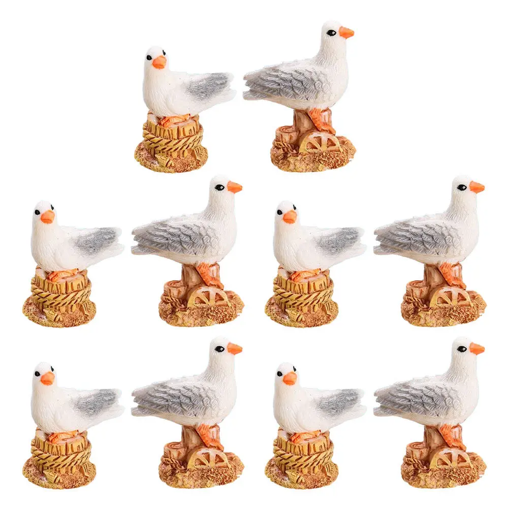 12Pcs Resin Seagull Statue Mediterranean Coastal Decor Sea Bird Sculpture Desktop Garden Tabletop Nautical Micro Landscape