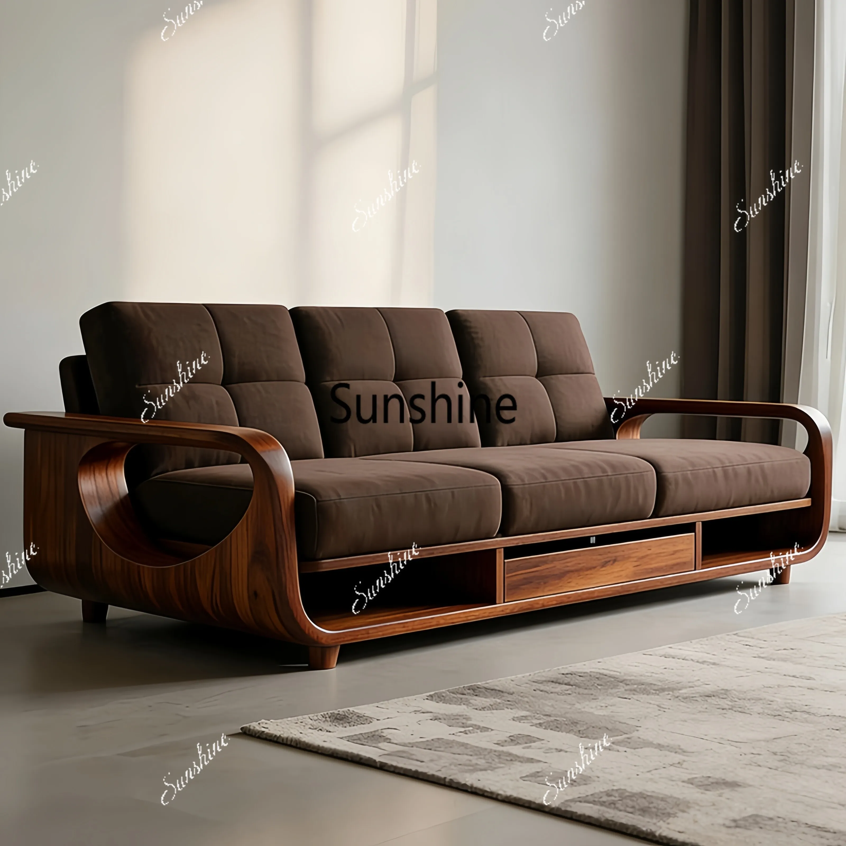 

Living room solid wood size apartment home minimalist meeting office straight sofa
