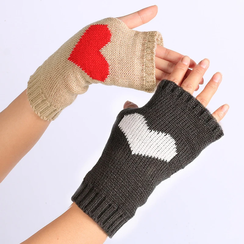 

Women Gloves Stylish Hand Warmer Winter Glove Girls Arm Crochet Knitting Goth Lolita Heart Mitten Warm Fingerless Cosplay Gloves