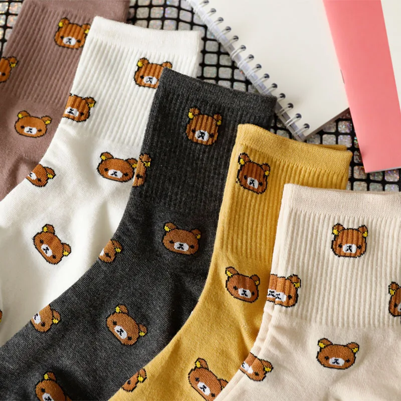 2023 New Harajuku Cartoon Women's Breathable Cotton Socks Cute Bear Animal Pattern Girl Socks Combed Cotton Women's Socks