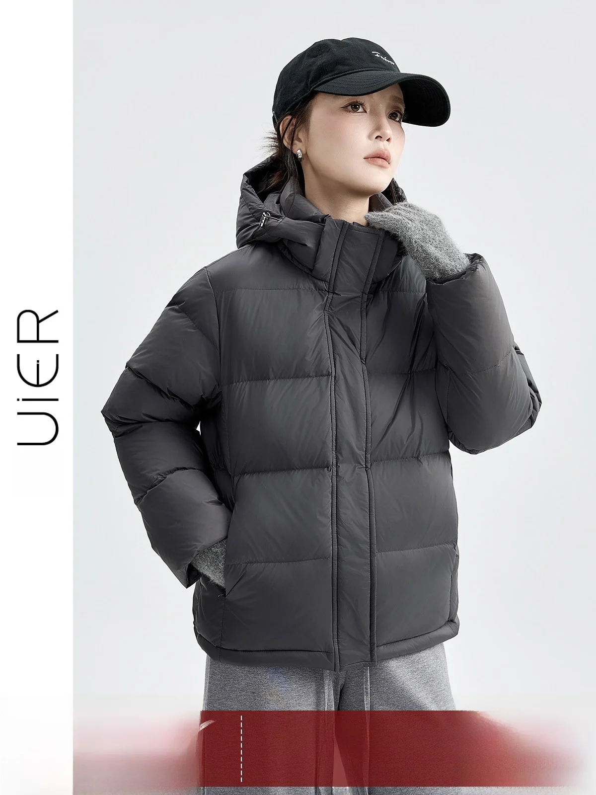 

Warm Hooded down Jaet Women's Winter New Sle Simple Match Slimming White Du Feather Outerwear Faionable Long Sve Coat
