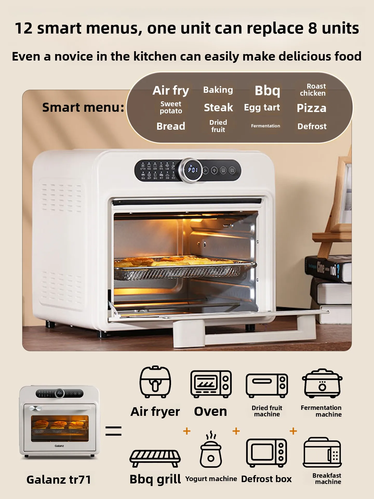 فرن هوم 2025 خبز جديد مخصص سعة كبيرة مقلاة هوائية عمودية صغيرة ذكية فرن كهربائي #4