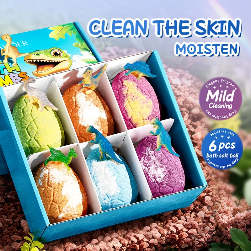 6*100g Dinosaur Egg Bath Salt Ball Essential Oil Bubble Bath Bombs Moisturizing Exfoliating Spa Salts for Shower