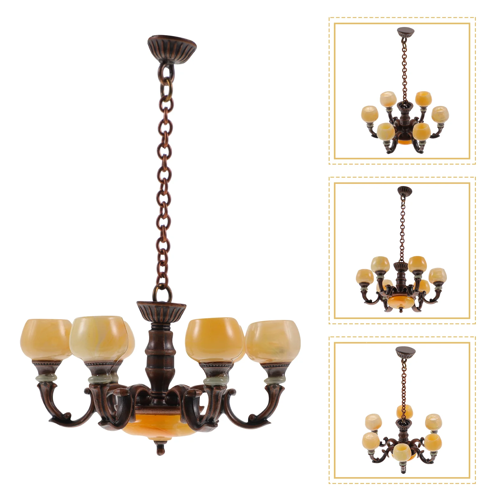 Retro Chandelier Model Miniature Furniture Ceiling Light Lamp Decor House Vintage Pendant