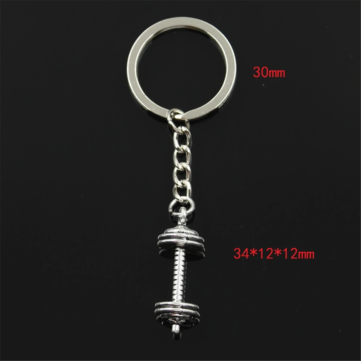 New Fashion Keychain 34x12x12mm Fitness Equipment Dumbbell Pendants DIY Men Silver Color Car Key Chain Ring Souvenir For Gift