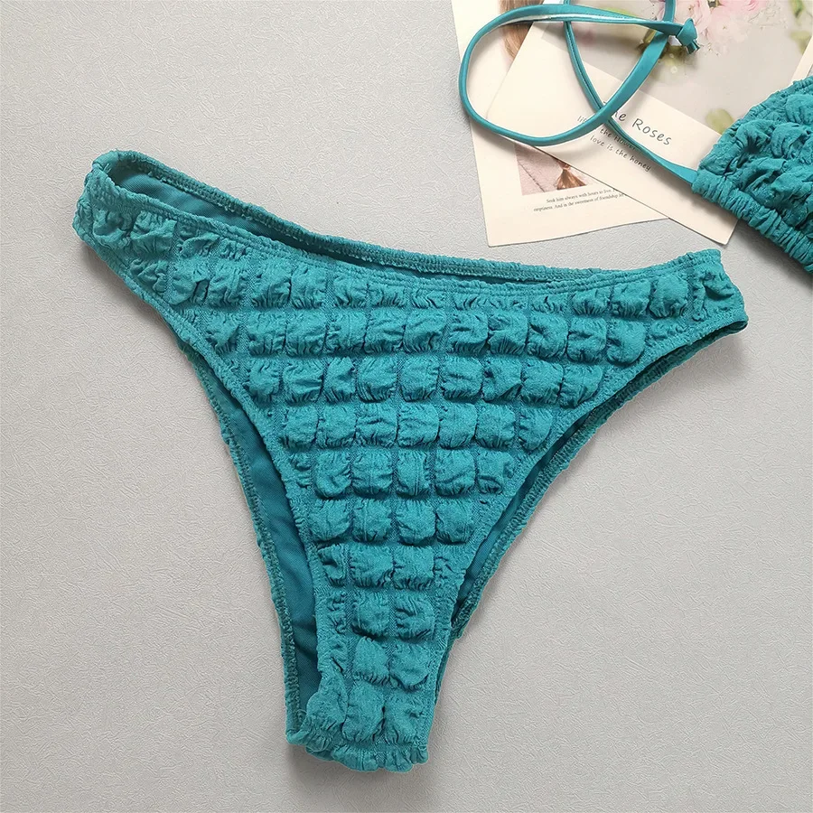 Traje de baño Seersucker verde oscuro, conjunto de Bikinis triangulares con cuello Halter y faldas, traje de baño para cubrir, ropa de playa para bañista 2025, 2025