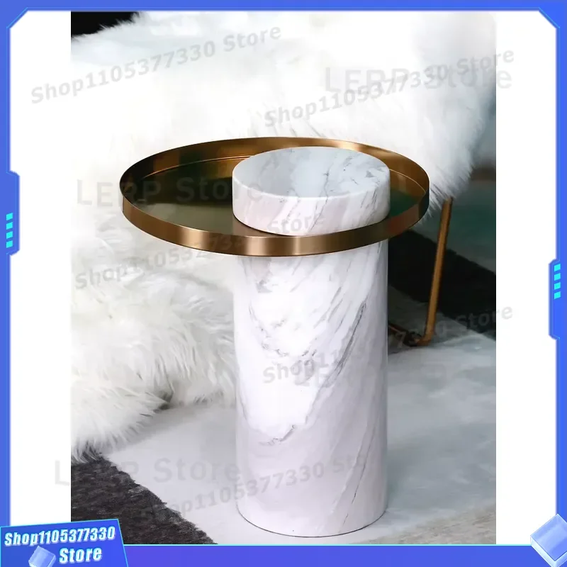 Luxury Gold Stainless Steel Side Table Modern Marble Top Living Room Furniture Elegant Round Coffee Table for Home Decor