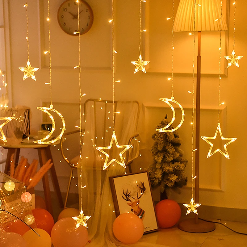 Five-pointed Star Curtain Light String Star And Moon Curtain Light Decoration Flashing Light