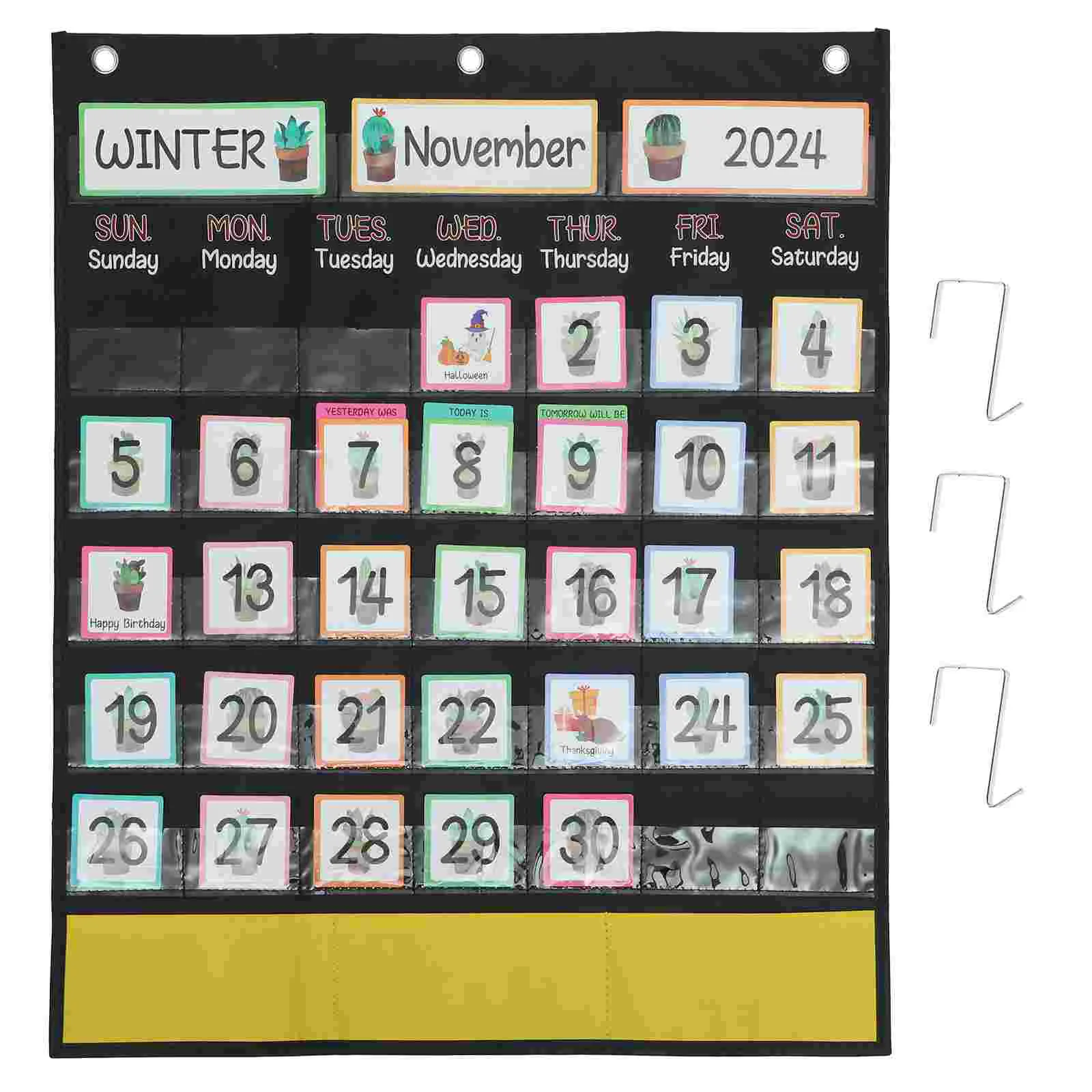 Weekly Calendar Pocket Chart School Family Hanging Bag Calendars Magnetic Bulletin Board Black Kids Learning